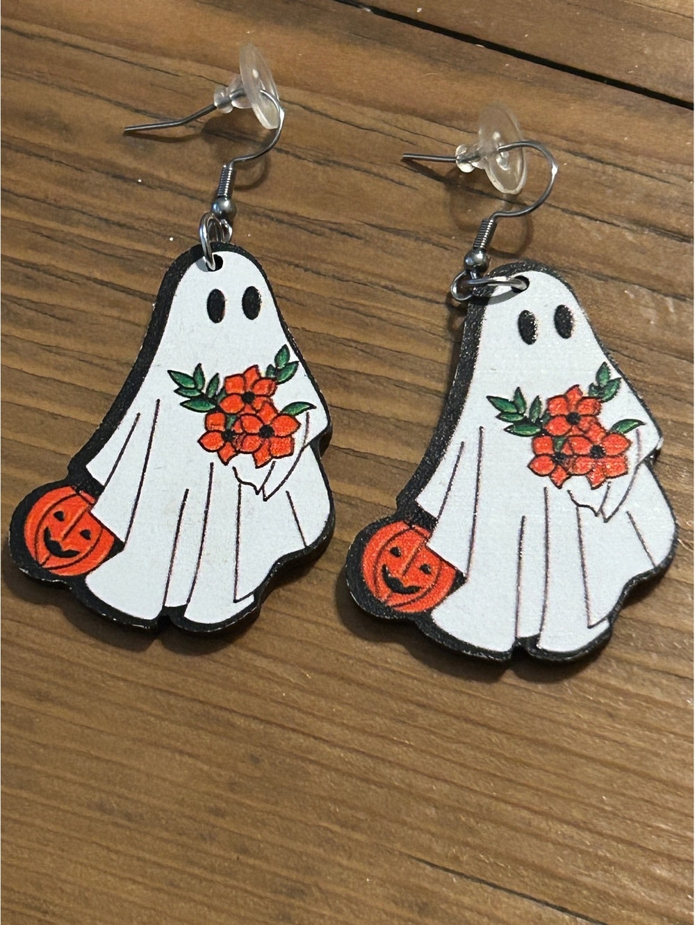 Cute Handmade Ghost Halloween Earrings with Pumpkin and Flowers